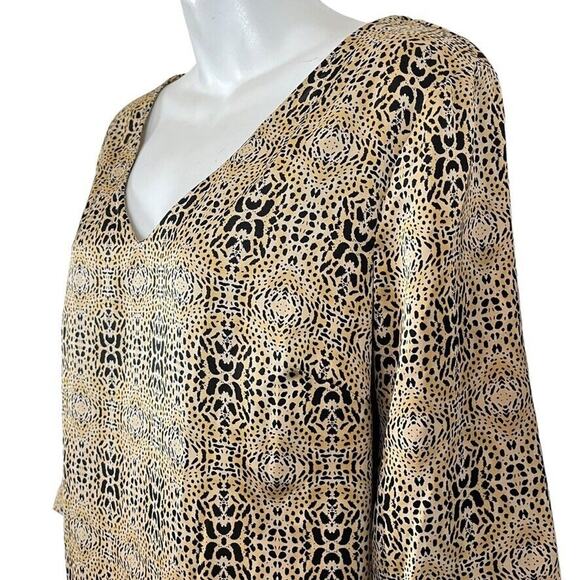 MNG by Mango Womens Animal Print Cheetah V-Neck Shift 3/4 Sleeve Dress sz 10 - Picture 8 of 16